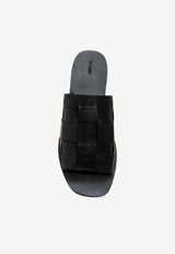 Woven Leather Flat Slides