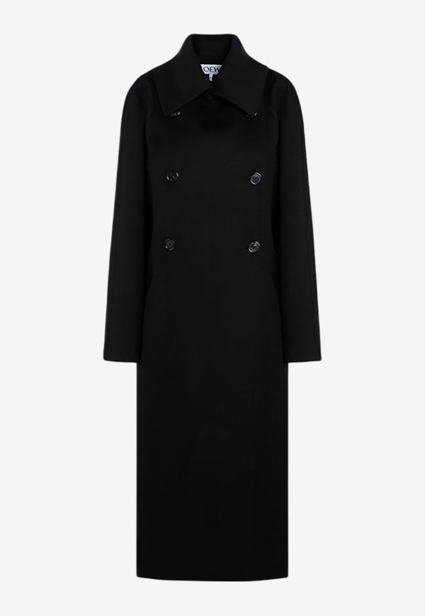 Double-Breasted Wool Blend Long Coat