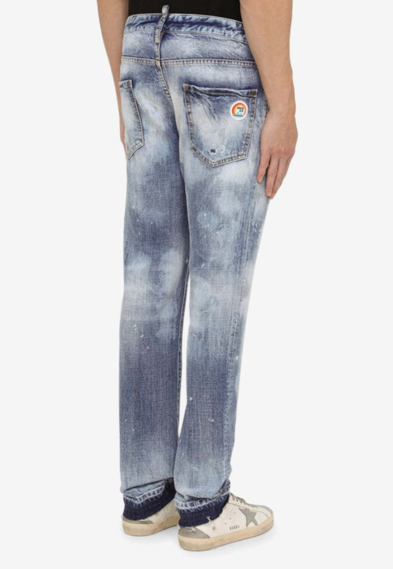 Distressed Straight-Leg Jeans