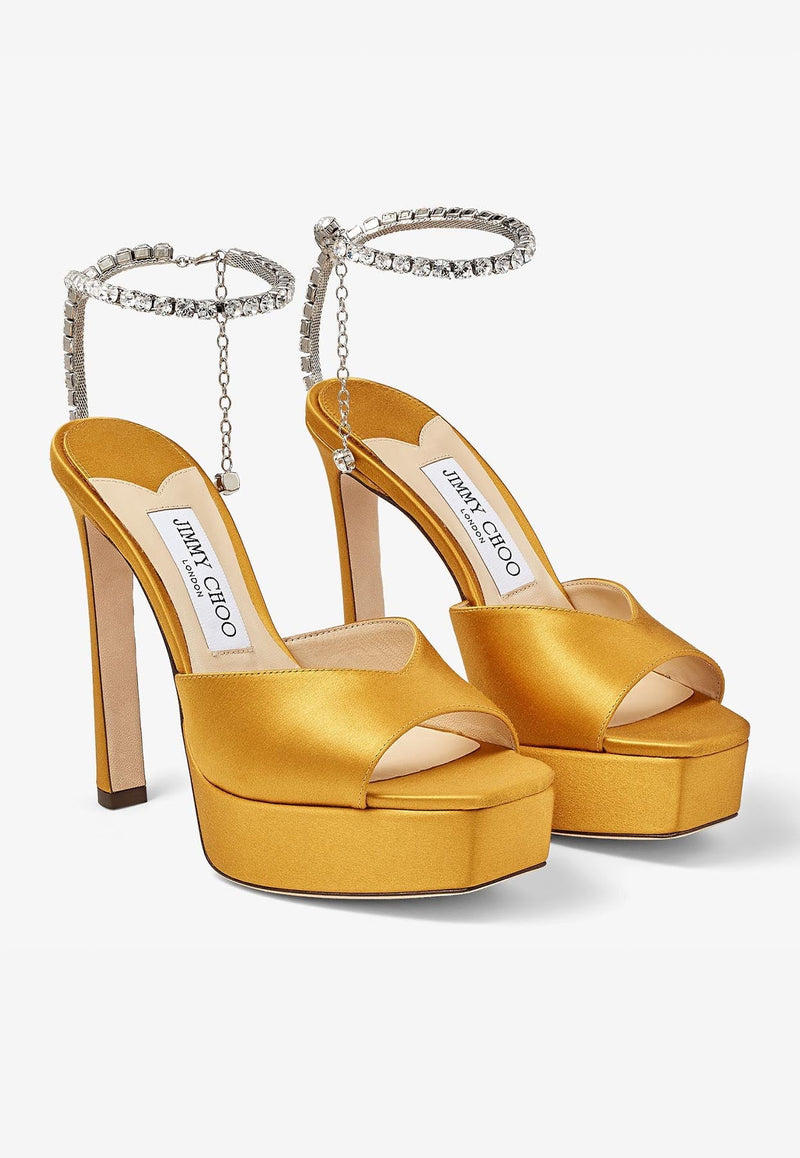 Saeda 125 Crystal-Embellished Platform Sandals in Satin