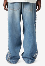 Y2K Crystal-Embellished Distressed Jeans