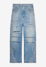 Y2K Crystal-Embellished Distressed Jeans