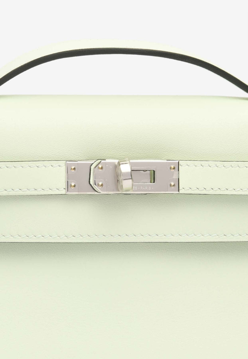 Kelly Pochette Clutch Bag in Vert Fizz Swift with Palladium Hardware