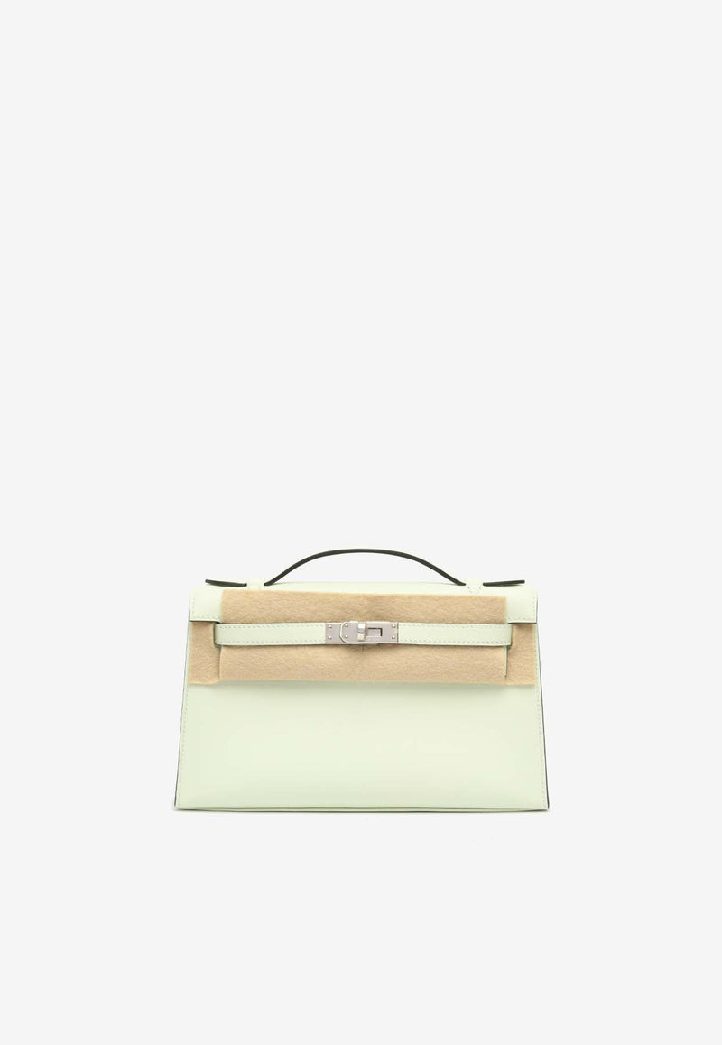 Kelly Pochette Clutch Bag in Vert Fizz Swift with Palladium Hardware