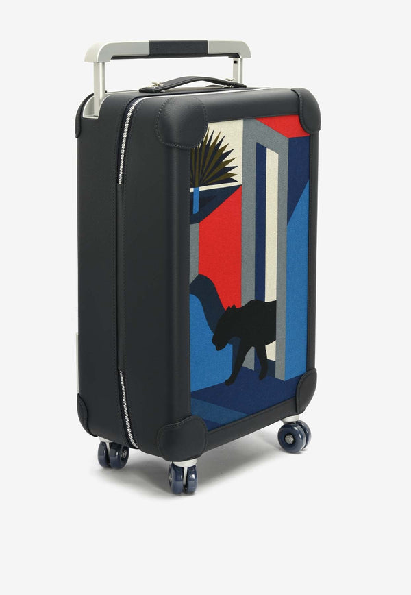 Rolling Mobility Suitcase in Bleu Indigo Regate and Leopard Canvas
