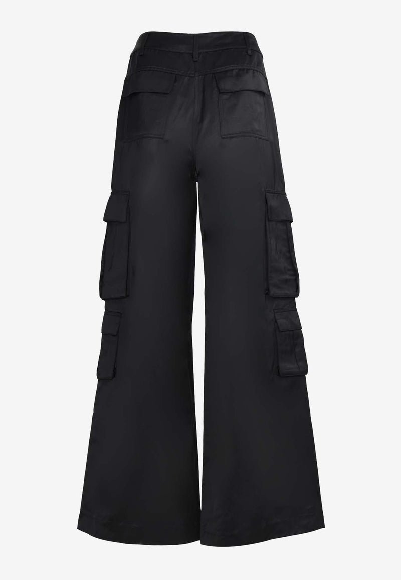 Wide-Leg Satin Cargo Pants