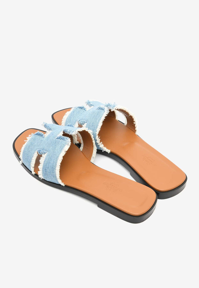Oran H Cut-Out Sandals in Bleu Clair Fringe Denim