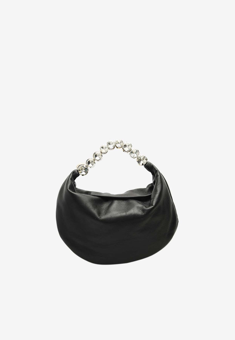 Crystal Embellished Hobo Bag in Leather