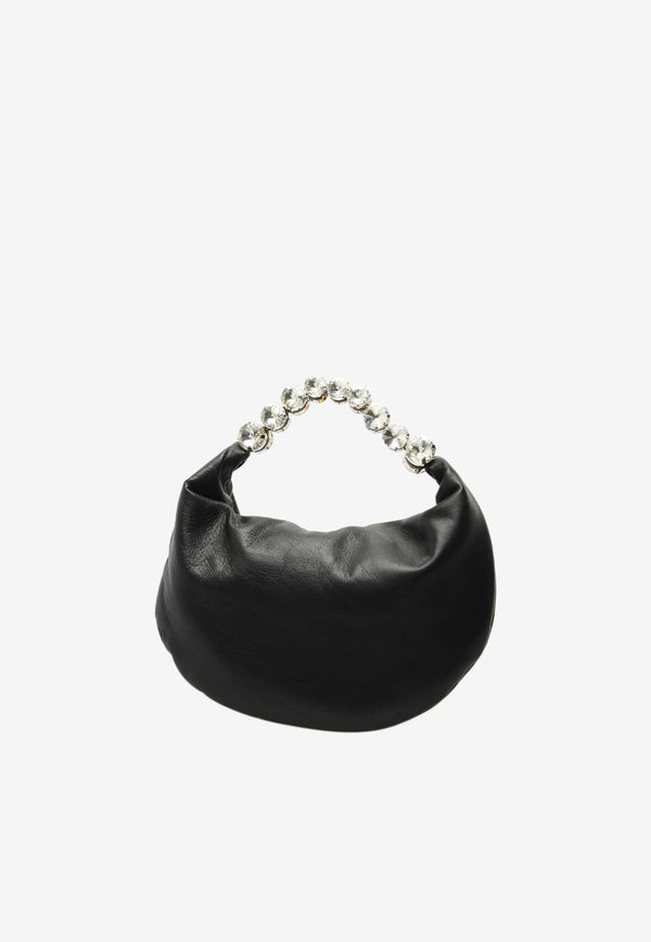 Crystal Embellished Hobo Bag in Leather