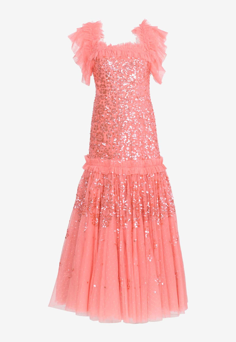 Regal Rose Off-shoulder Sequined Gown