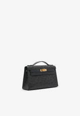 Kelly Pochette Clutch Bag in Black Ostrich Leather with Gold Hardware