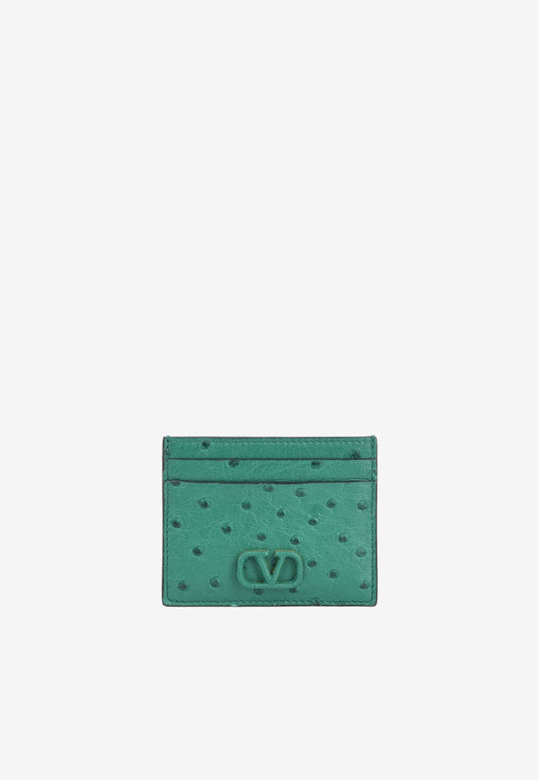 VLogo Cardholder in Ostrich Leather