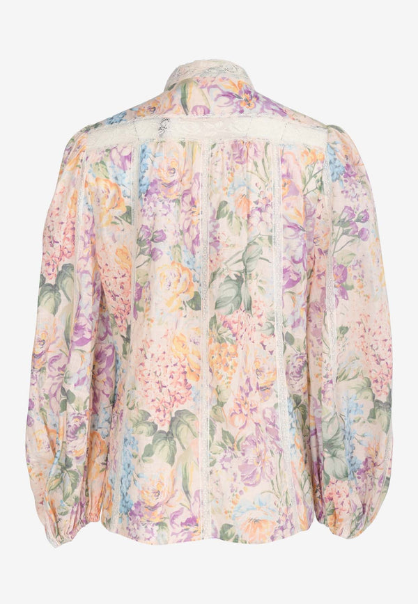 Halliday Lace-Trimmed Floral Blouse