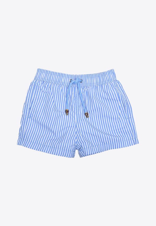 Kids Ermitage Court Fine Rayure Swim Shorts in Blue Stripes