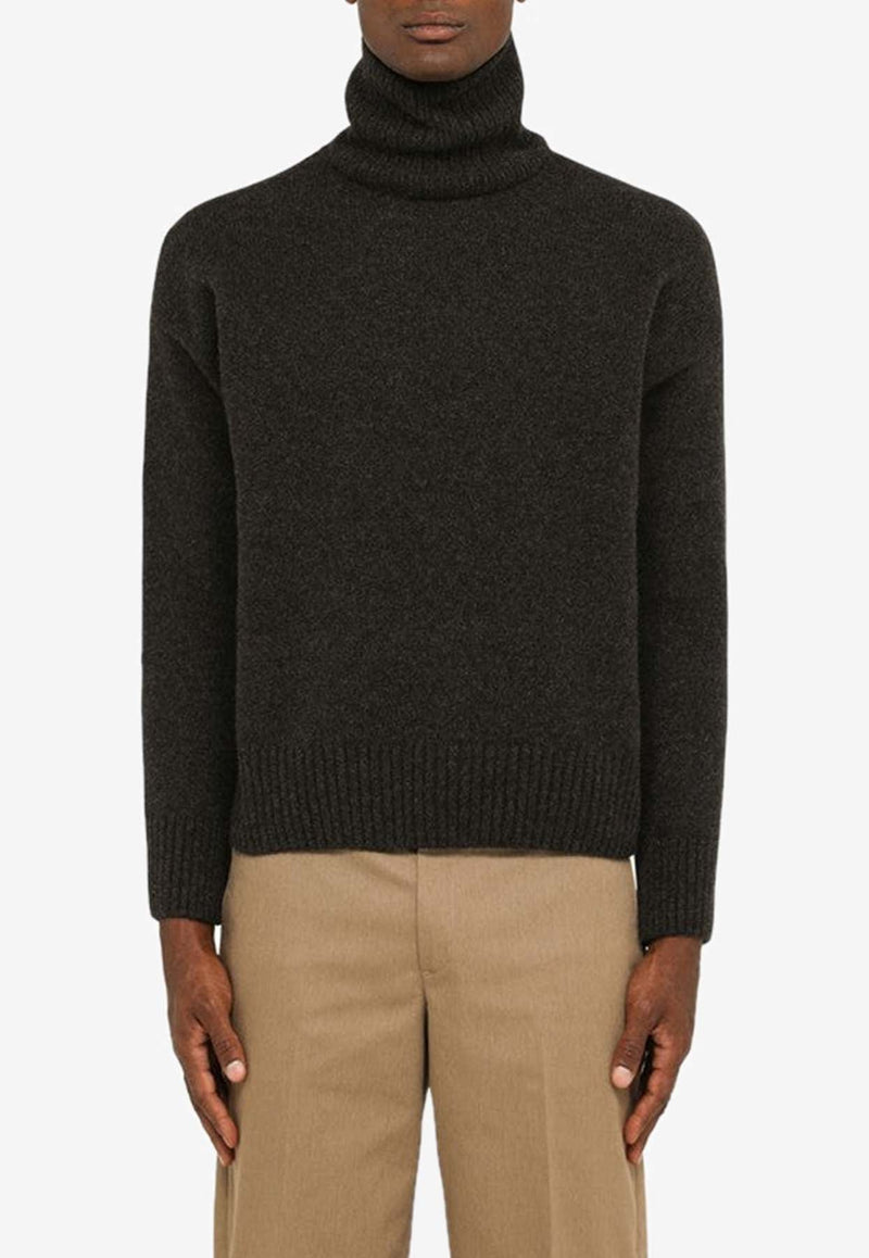 Turtleneck Wool Sweater with Elbow Patches