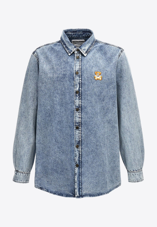 Washed Logo-Patch Denim Shirt