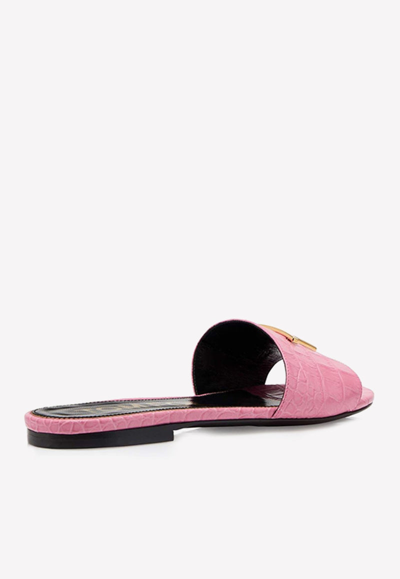 TF Slides in Croc Embossed Leather