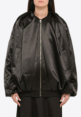 Zip-Up Oversized Satin Bomber Jacket