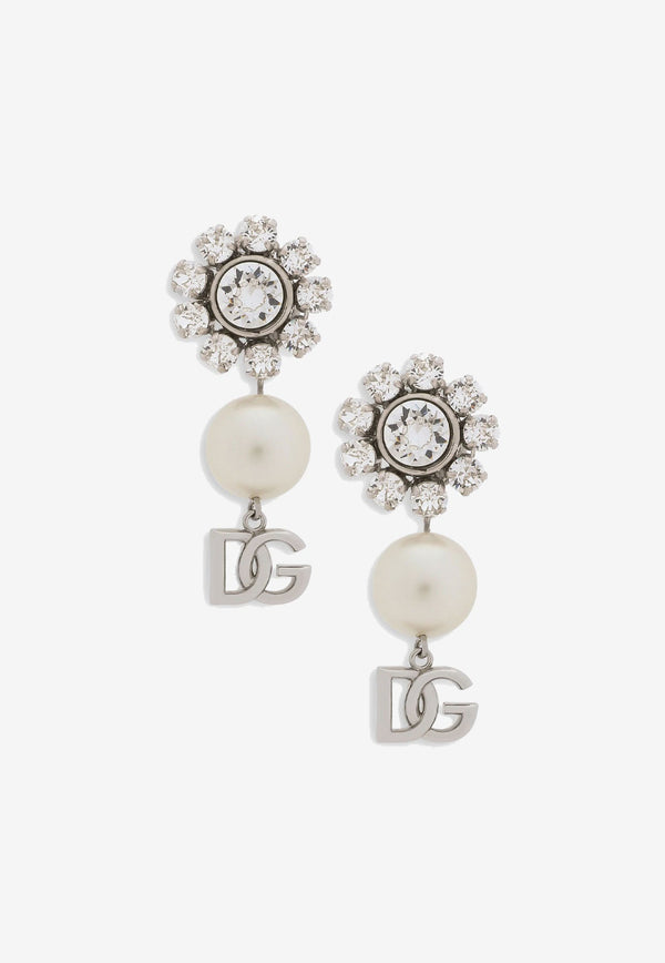 DG Logo Crystal Pearl Earrings