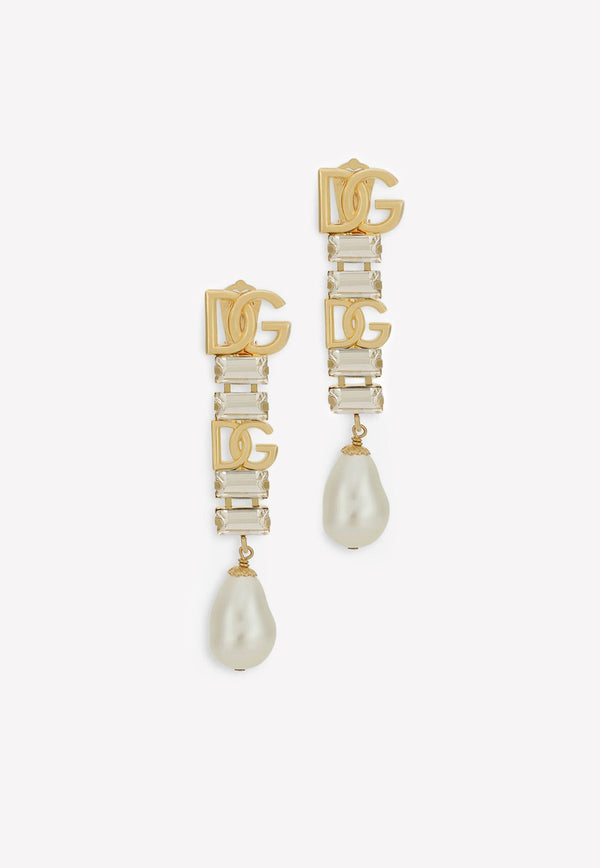 Clip-On Crystal and Pearl Drop Earrings