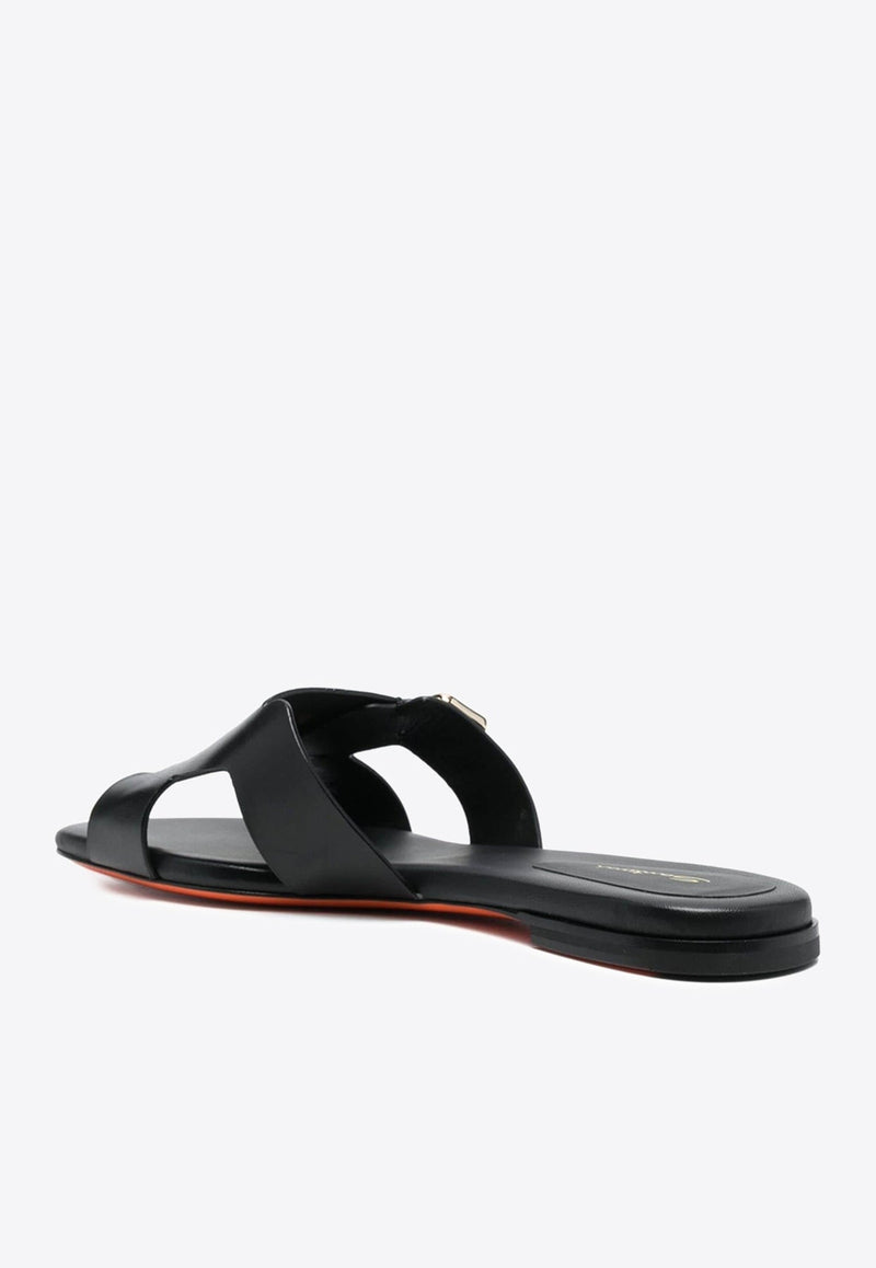 Double-Strap Leather Flat Sandals