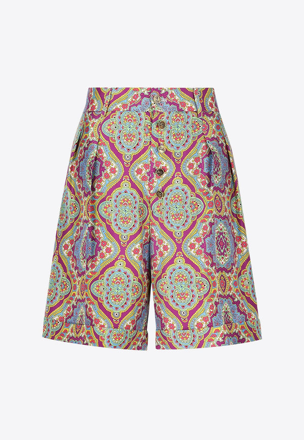 Paisley Print Silk Shorts