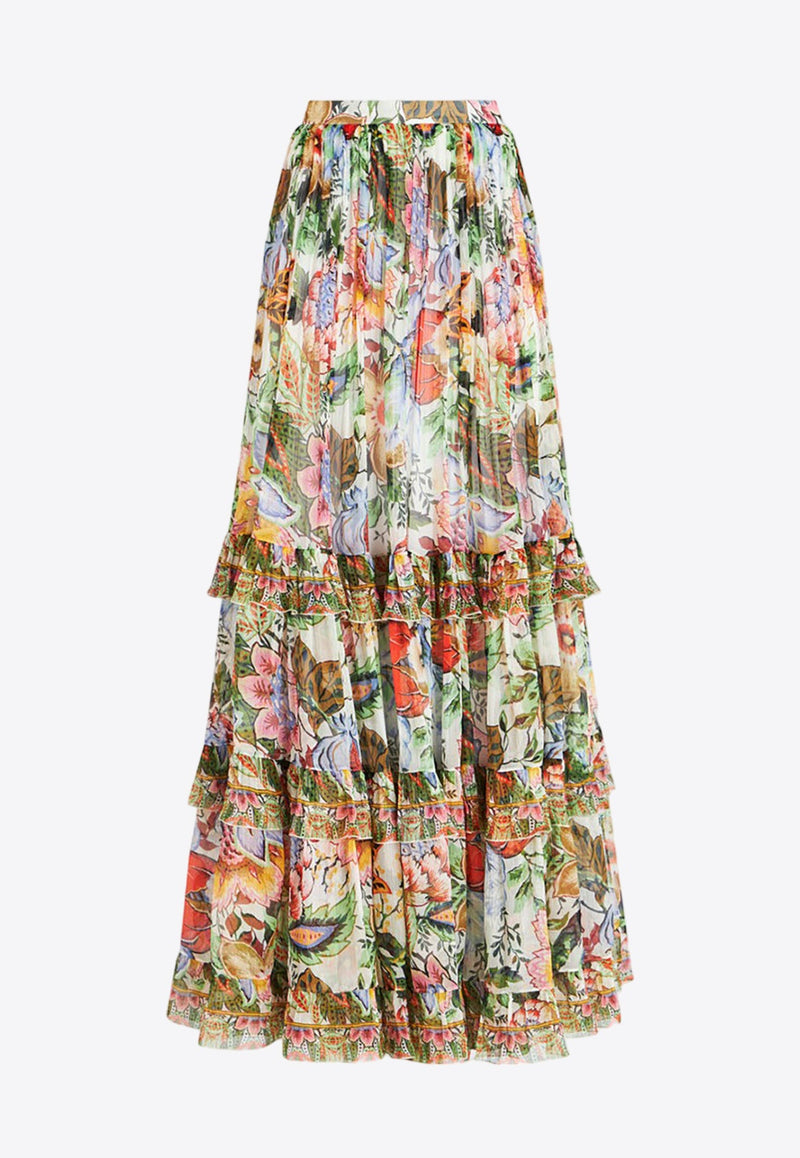 Silk Floral Tiered Maxi Skirt