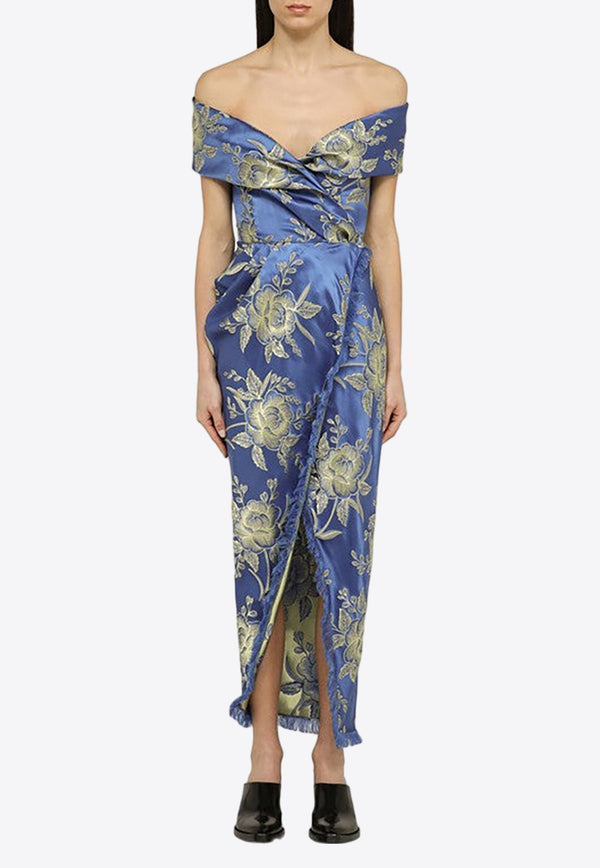 Off-Shoulder Floral Jacquard Maxi Dress