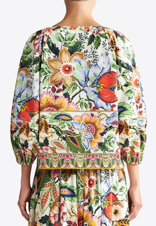 Bouquet Print Puff-Sleeved Blouse