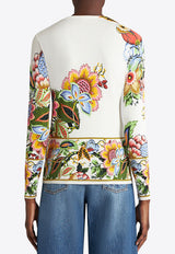 Crewneck Floral Jacquard Cardigan