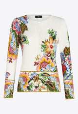 Crewneck Floral Jacquard Cardigan