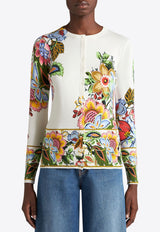 Crewneck Floral Jacquard Cardigan