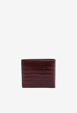 Logo Print Cardholder in Croc-Embossed Leather