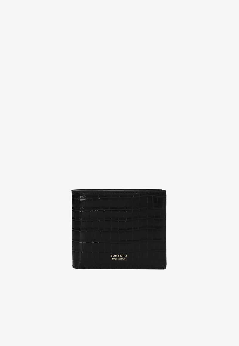 Logo Print Cardholder in Croc-Embossed Leather