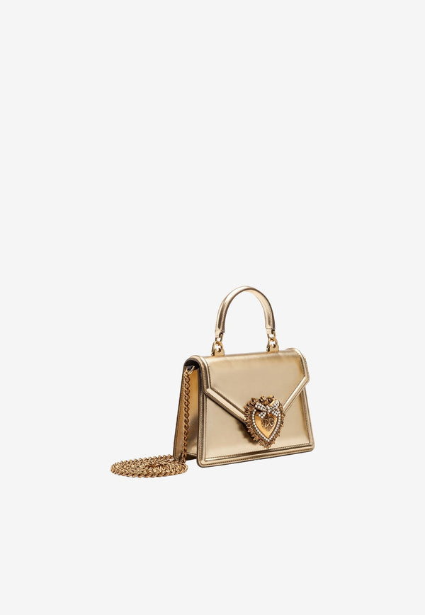 Small Devotion Metallic Leather Top Handle Bag