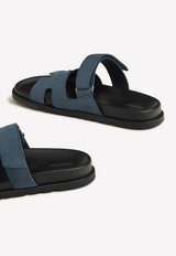 Chypre Sandals in Blue Suede Calfskin