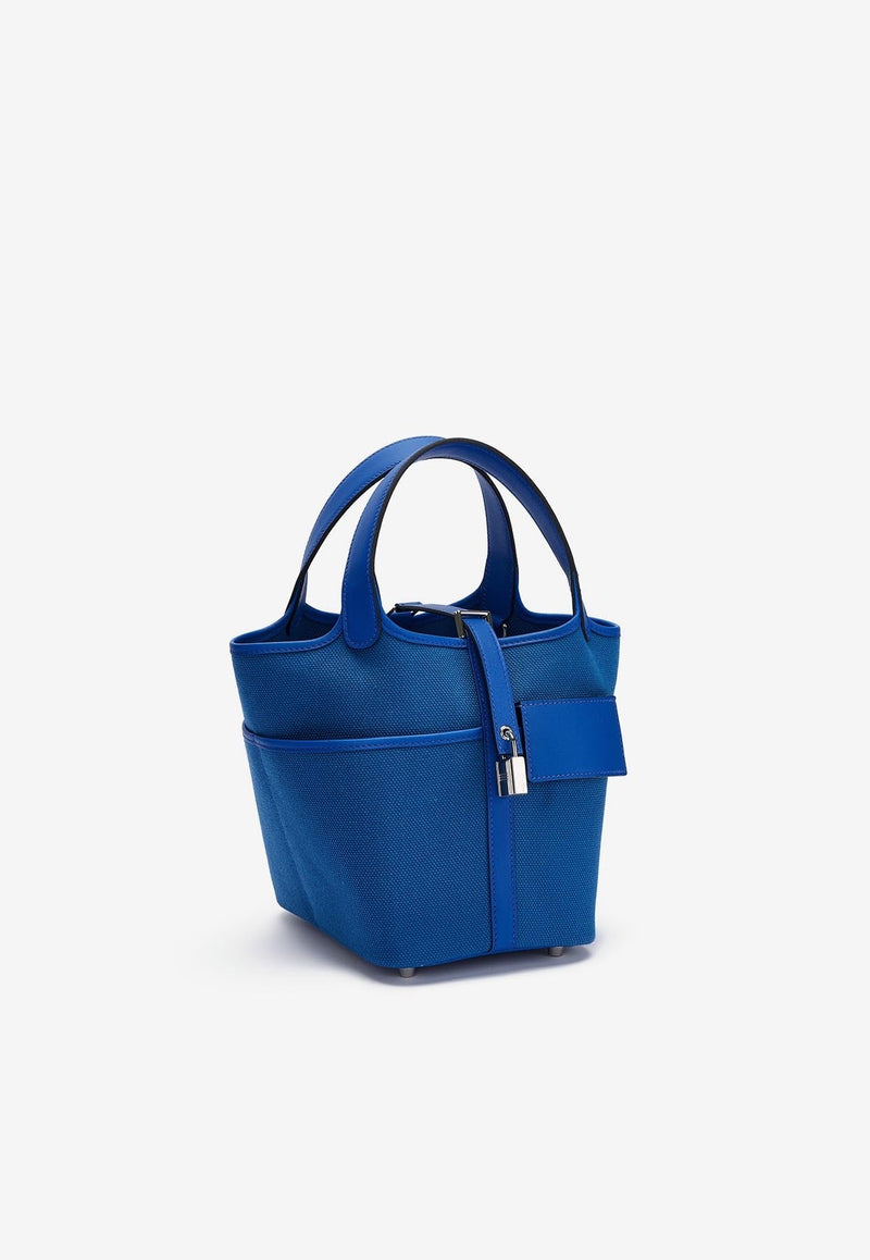 Picotin Cargo 18 in Bleu Royal Toile and Bleu Egee Swift with Palladium Hardware