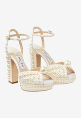 Sacaria 120 Pearl Embellished Satin Platform Sandals