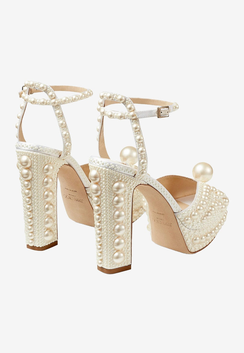 Sacaria 120 Pearl Embellished Satin Platform Sandals