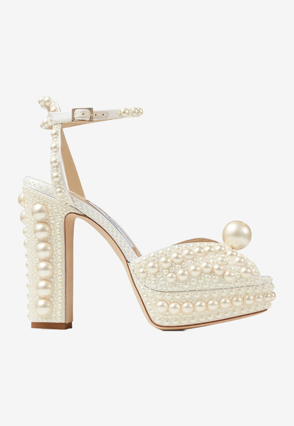 Sacaria 120 Pearl Embellished Satin Platform Sandals