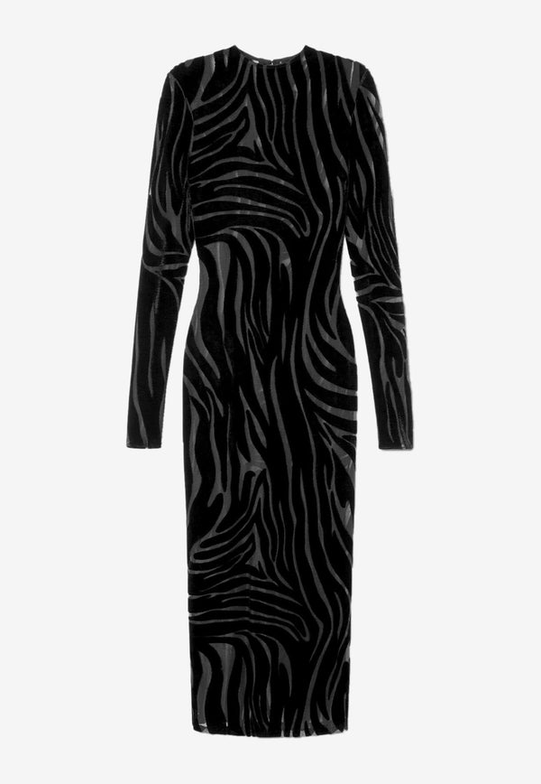 Zebra Pattern Velvet Midi Dress