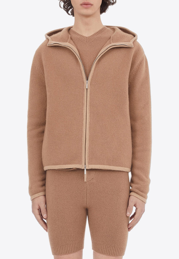Knitted Zip-Up Cashmere Hooded Sweatshirt