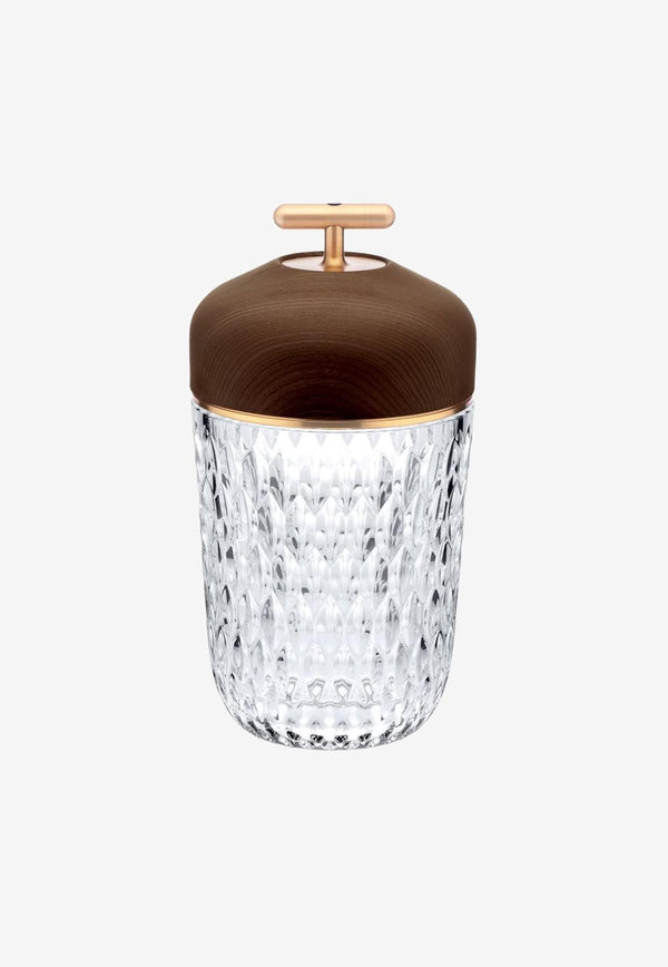 Folia Portable Lamp in Dark Ash Wood and Clear Crystal