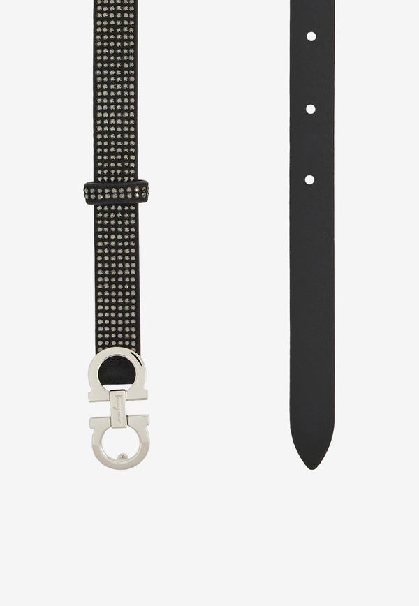 Crystal-Embellished Gancini Leather Belt