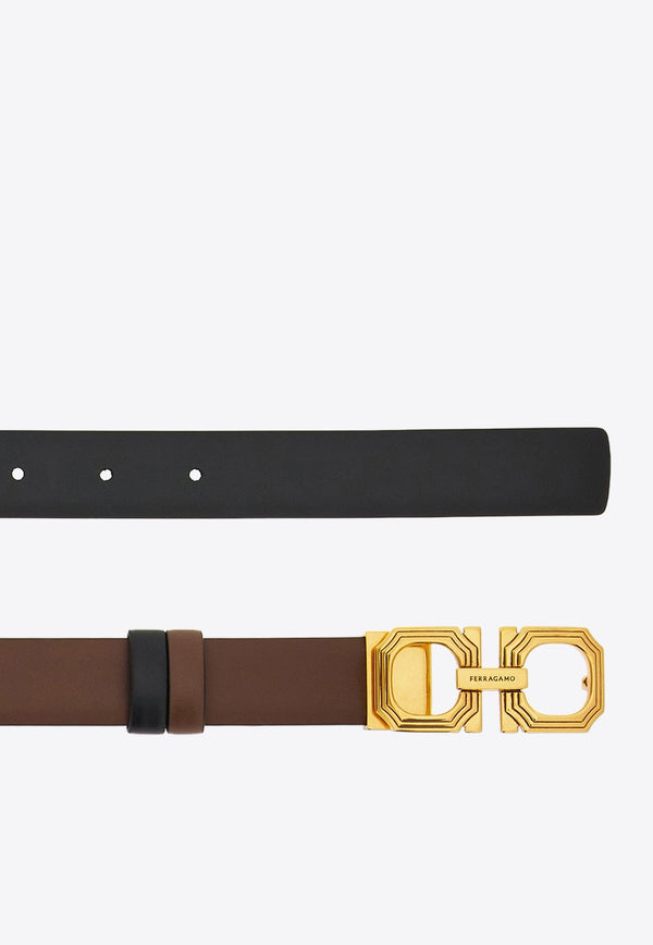 Reversible Gancini-Buckle Leather Belt