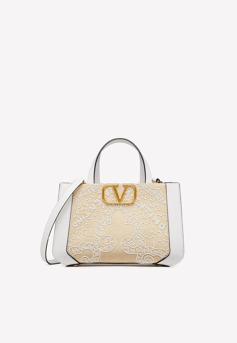 Small VLogo Beaded Tote Bag