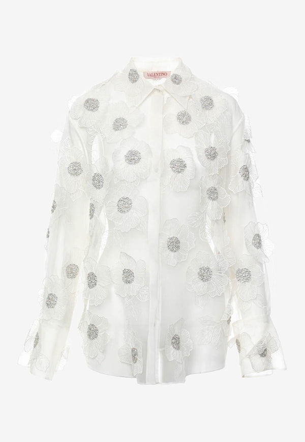 Floral Embroidered Long-Sleeved Shirt