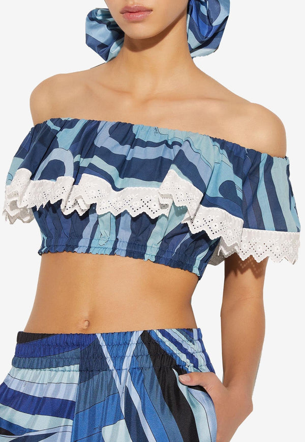 Marmo-Print Off-Shoulder Cropped Top