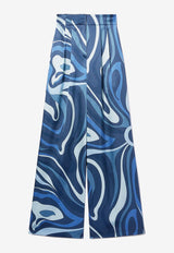 Marmo Print Wide-Leg Silk Pants