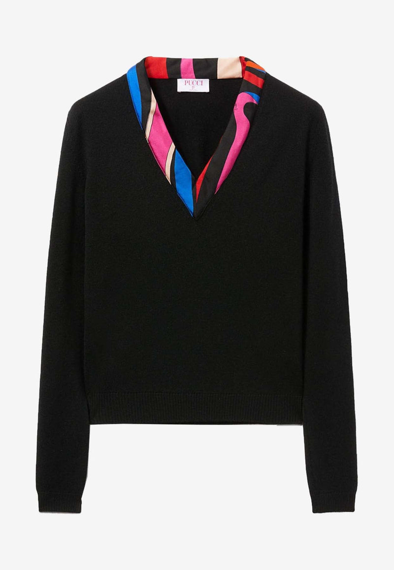 Marmo Print Wool V-neck Sweater